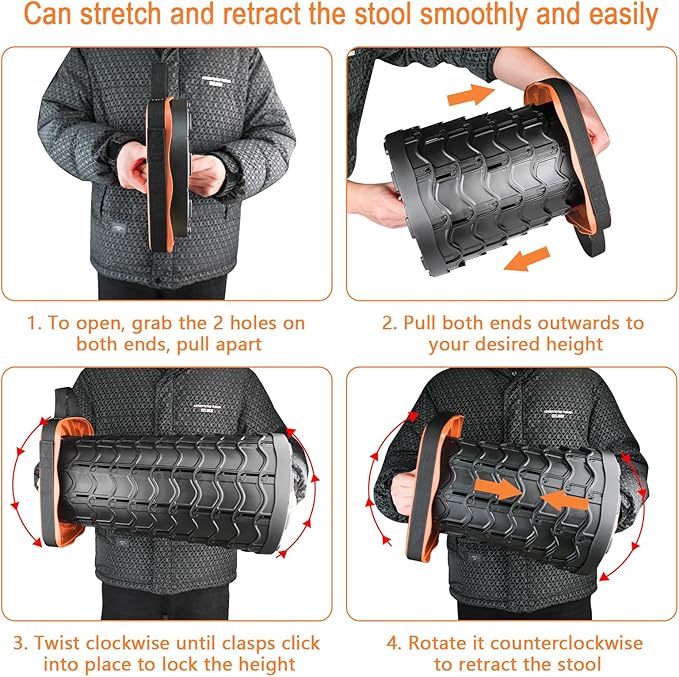 Boreeman Upgraded Collapsible Stool, Square Portable Stool, Lightweight Yet More Sturdy with Load Capacity 400lbs, Perfect for Camping Fishing Hiking BBQ (Square Orange)