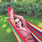 Double Hammock 2 Person Large 220x160cm with Steel Stand and Removable Spreader bar Load 500lb, Canvas Cotton Hammocks for Patio Porch Garden Backyard Outdoor and Indoor,red