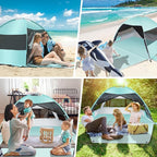 Large Easy Setup Beach Tent,Anti-UV Beach Shade Beach Canopy Tent Sun Shade with Extended Floor & 3 Mesh Roll Up Windows Fits 3-4 Person,Portable Shade Tent for Outdoor Camping Fishing (Mint Green)