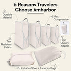 AMHARBOR Set of 6 Compression Packing Cubes for Travel - Space-Saving Luggage Organizers - Vacation Travel Essentials - Lightweight Accessories for Suitcase