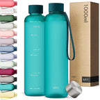 KIVY Slim Water Bottle 32oz [Lightweight & Shatterproof] Fits Backpack & Cupholder for Travel, Sports, School, Gym - Teal green water bottle no straw - Gym water bottle screw top - Dishwasher Safe