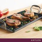 Anolon Advanced Home Hard Anodized Nonstick Double Burner Griddle with Roasting Rack, 10 Inch x 18 Inch, Moonstone