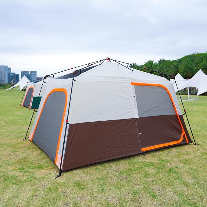 KTT Large Tent 6-12 Person,Family Cabin Tents,Straight Wall,3 Doors and 3 Windows with Mesh,Waterproof,Big Tent for Outdoor,Picnic,Camping,Family,Friends Gathering.