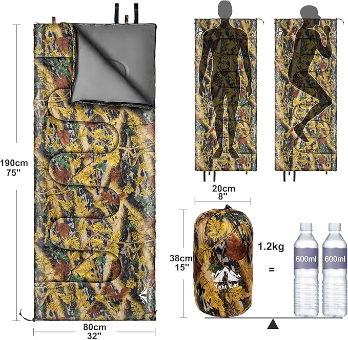 Night Cat Camping Sleeping Bag for Adults 3 Seasons Portable Lightweight Backpacking Hiking Traveling Indoor Outdoor Temperature 5-15℃ 2.6x6.3ft Switch to a Quilt or Blanket