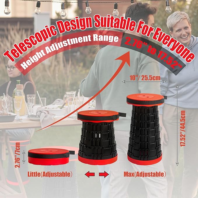 2025 2PCS Upgraded Collapsible Stool Thickened Set, Portable Stool Folding Stools, Foldable Chair for Camping Fishing Hiking BBQ and Outdoor Activities - Max 500lbs (Red)