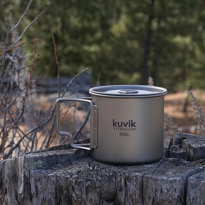 Kuvik Titanium Cup with Lid 350ml (11.8 oz) - Ultralight and Compact Pot for Backpacking, Camping, and Survival