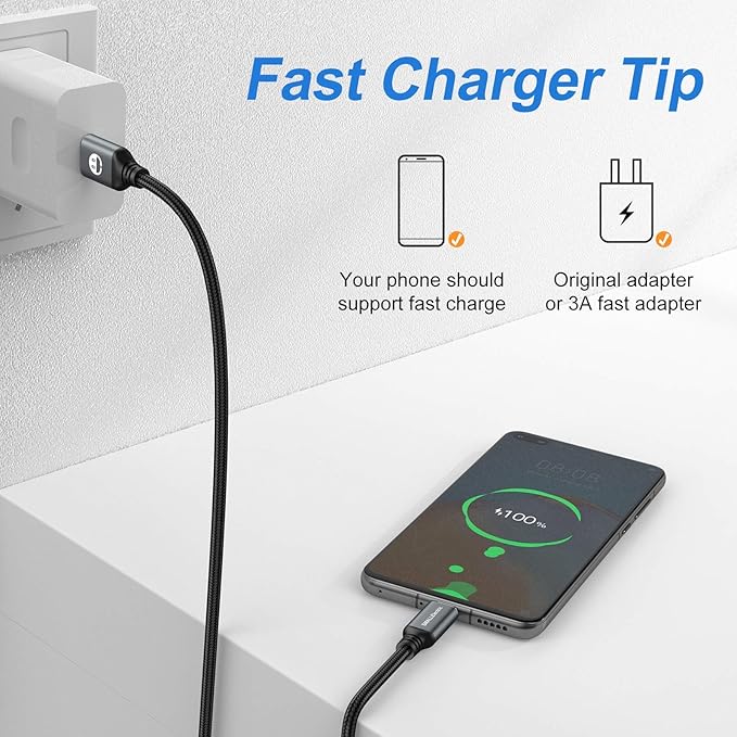 5Pack 10ft USB C Cable, Extra Long USB A to USB-C 10foot Type C Fast Charging Cable Compatible 17/17 Pro/16e/16/15 ProMax Samsung Galaxy S10 20 9 8 Plus a10e,Braided Charger Cord for Note,LG.(Grey)