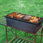 only fire Foldable X-Marks Fire Pit Cooking Grate, Portable Rectangle Campfire Grill Grate with Handles, Heavy Duty Steel Campfire BBQ Grill for Outdoor, 32 inch