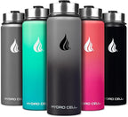 HYDRO CELL Stainless Steel Insulated Water Bottle with Straw - For Cold & Hot Drinks - Metal Vacuum Flask with Screw Cap and Modern Leakproof Sport Thermos for Adults (Graphite/Black 24oz)