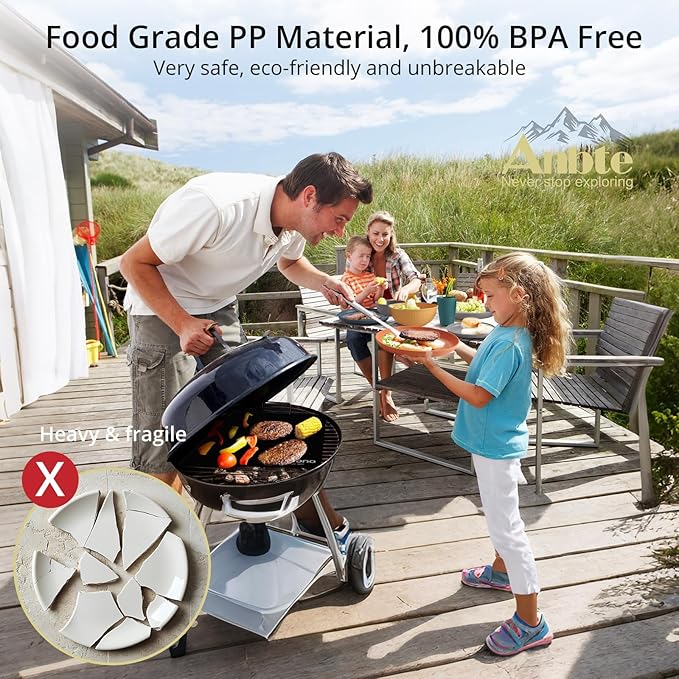 Plastic Plates and Bowls Sets, 18pcs Unbreakable Camping Dinner Set for 6, Reusable, Microwave & Dishwasher Safe Dinner Set, for Kitchen Outdoor Travel Camping Picnic Party