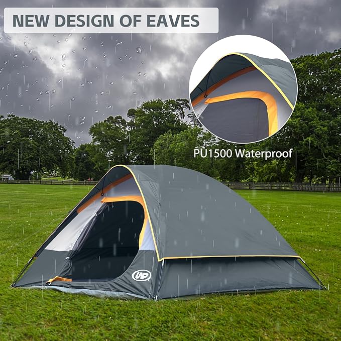 Camping Tent 4 Person, Waterproof Windproof Tent with Rainfly Easy Set up-Portable Dome Tents for Camping