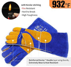 RAPICCA Welding Gloves Fire Heat Resistant: Blue 16IN 932℉ - Fireproof Leather For Stick Mig Flux-Core Welder Forge Blacksmith Fireplace Wood Stove Fire Pit Grill Oven Furnace Handling Dry Ice