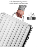 Checked Luggage with Spinner Wheels, 8010S Aluminum Frame Zipperless Polycarbonate Hard Shell Suitcase (ZX-Core, Silver, 24 Inch)
