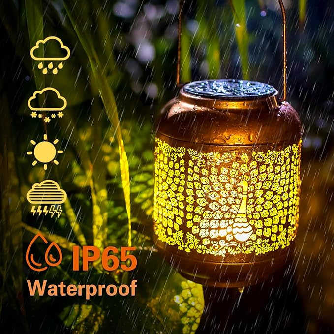 Peacock Solar Lanterns Outdoor Waterproof Hanging Solar Lights Peacock Gifts for Women/Men/Peacock Lovers Gifts Metal Decorative LED Peacock Lanterns for Garden Decor,Patio,Lawn,Pathway,Yard