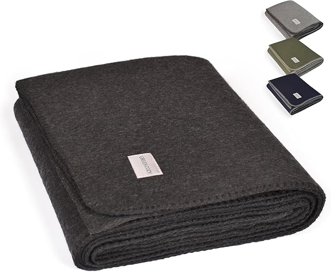 Military Style Wool Blanket – Cushioned, Breathable, Durable, Warm & Washable – Double-Stitched Border – Great for Camping, Outdoor, First Aid, Travel, Car – Fire-Resistant – 64"x90" 4.5 lb (Charcoal)