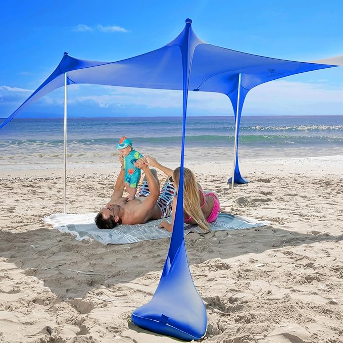 SUN NINJA Beach Tent Sun Shelter UPF50+ - Easy Pop Up Beach Canopy - Outdoor Shade for Camping Trips, Fishing, Backyard Fun Picnics - Sand Shovel, Ground Pegs & Stability Poles