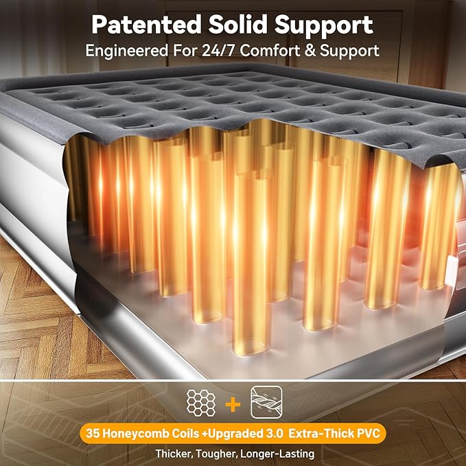 Air Mattress Queen with Built in Pump,Blow Up Mattress in 3 Mins,18'' Raised Self Inflatable Mattress,Portable Airbed for Home,Floor&Travel,Queen Size Air Matress for Adults,660LB Max,Silver