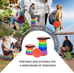 Portable Collapsible Stool, Adjustable Height Folding Seat for Adults and Kids, Lightweight Retractable Telescoping Stool for Camping, Travel, Fishing, Outdoor & Indoor Use (Rainbow Orange)