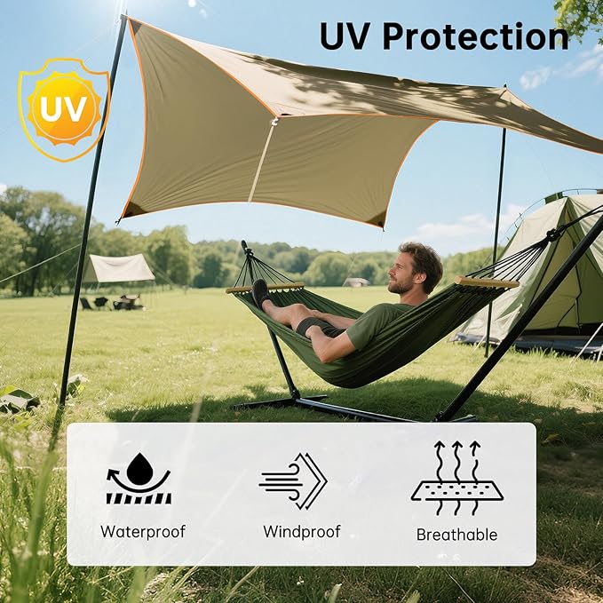 FREE SOLDIER Camping Tarp Waterproof Portable Multifunctional Outdoor Camping Traveling Awning Backpacking Shelter Rain Tarp (Greenish Brown 6 Loop 10×12ft)