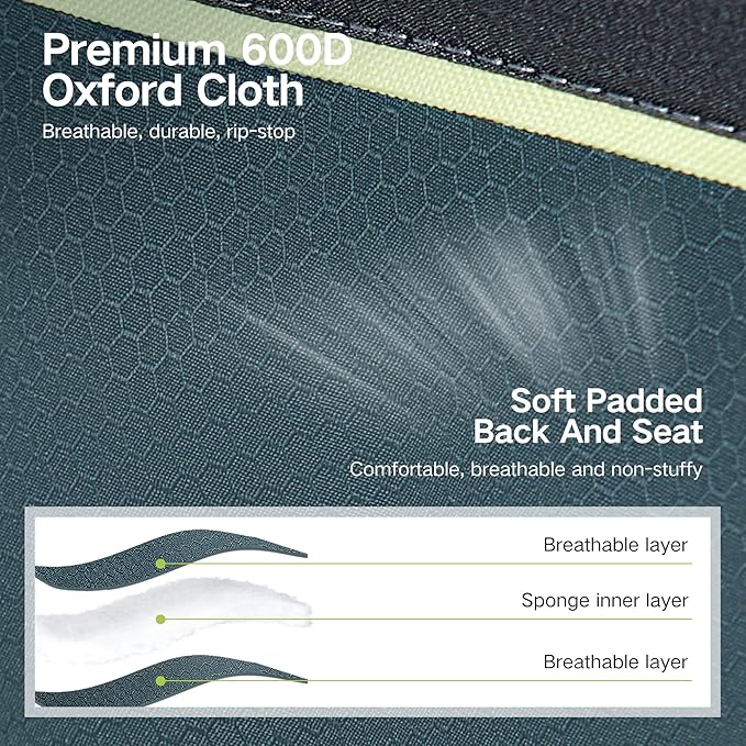 GREEN PARTY Folding Camping Chair Oversized Heavy Duty Lawn Chair with Cooler Bag, Cup Holder, Storage Pocket, Collapsible Padded Outdoor Arm Chair, Quad Lumbar