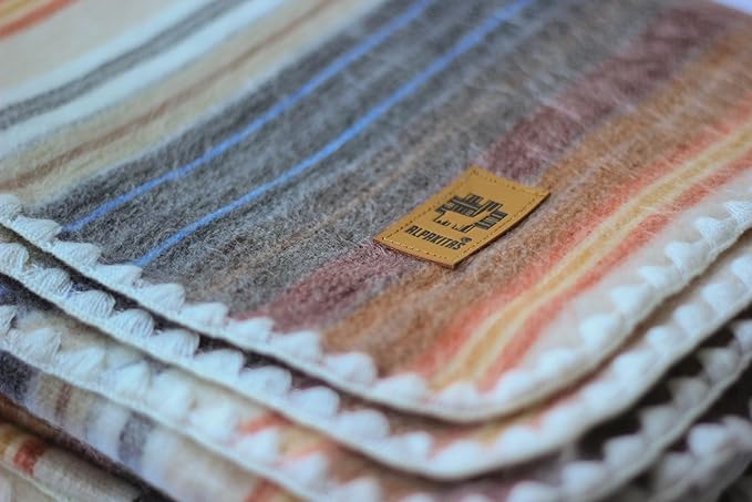 Alpaca Wool Blanket - Twin Size Bed Throw & Warm, Lightweight, Couch or Camp - Outdoor - 75 x 38 Inches (White & Brown)