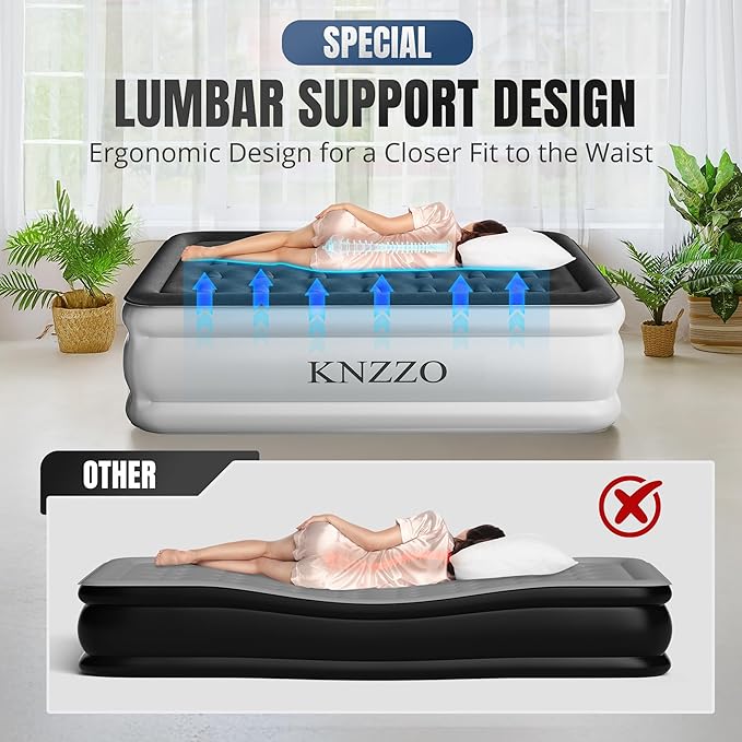 Full Air Mattress with Built-in Pump, 18" Top Inflatable Mattress with Waterproof Flocking Fabric, Three-Minute Quick-Inflatable Bed. Portable Blow Up Mattress for Home, Outdoor and Guests