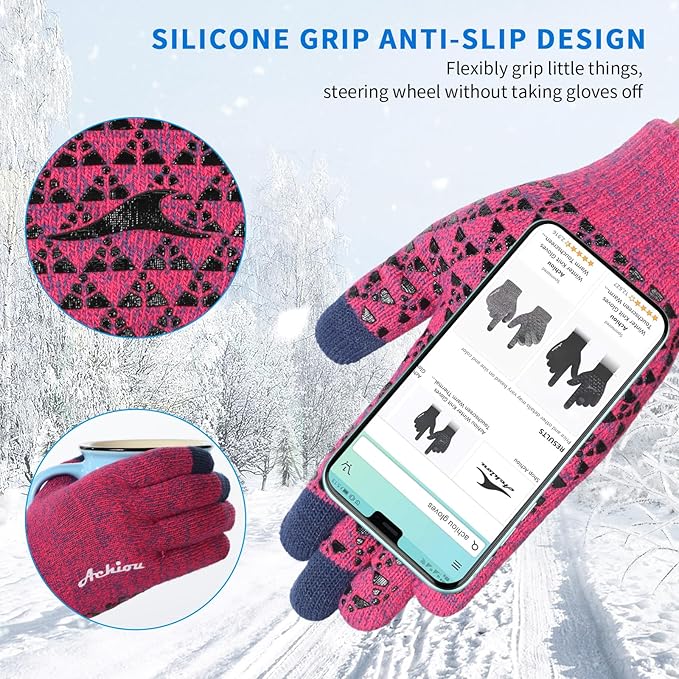 Achiou Winter Gloves, Glove for Men Women, Upgraded Touch Screen Texting Warm Running with Thermal Soft Knit Lining