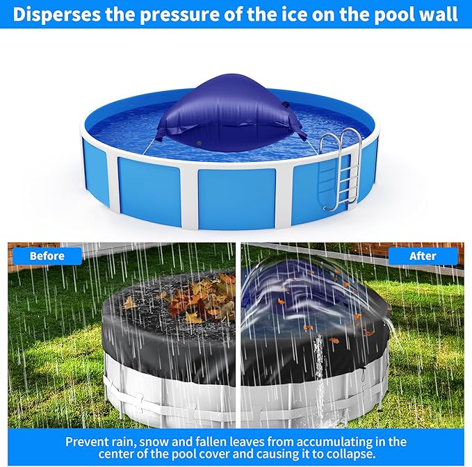 2 Pack Pool Pillow for for Above Ground Pools, 4x8 Ft Pool Air Pillow for Closing Winter Pool Winterizing Kit for Ground Pool, 0.5mm PVC Material, 2X 16.5Ft Rope (Blue)