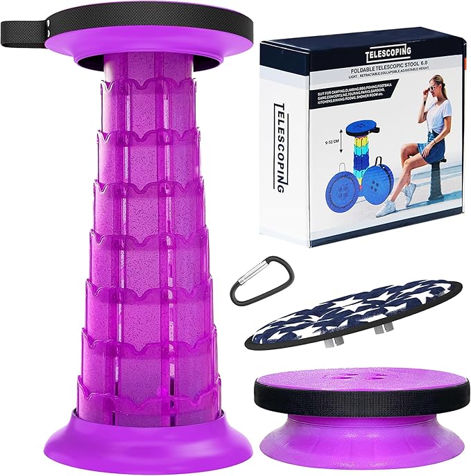 2025 Upgraded XXL Collapsible Stool with Cushion 20.4", 550lbs Max Weight, Wider & Taller Pop Up Seat, Heavy Duty Portable Retractable Folding Chair or Travel Foot Rest, Gift for Camping & Outdoors