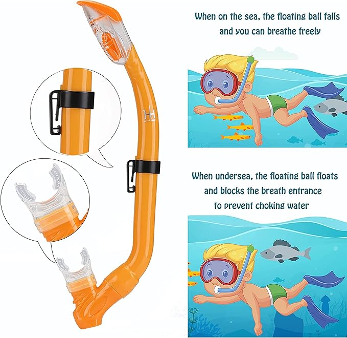Kids Mask Fins Snorkel Set Snorkeling Packages, with Diving Mask, Snorkel, Adjustable Swim Fins, Mesh Bag, Anti-Fog Anti-Leak Snorkeling Gear for Kids for Snorkeling Swimming Diving