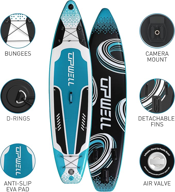 UPWELL 10'6"/11'/11'6" Inflatable Paddle Board, Stand Up Paddlboard for Youth & Adults, Stable Design, Premium SUP Accessories, Backpack, Leash, Hand Pump, Fins