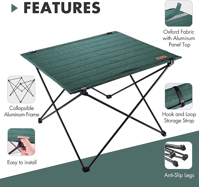 VILLEY Folding Camping Table with Carry Bag, Portable Lightweight Beach Table with Oxford Fabric and Reinforced Aluminum Panel for Outdoor, Camping, Picnic, Backyards, BBQ