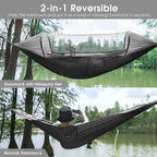 G4Free Large Camping Hammock with Mosquito Net 2 Person Pop-up Parachute Lightweight Hanging Hammocks Tree Straps Swing Bed for Outdoor Backpacking Backyard Hiking