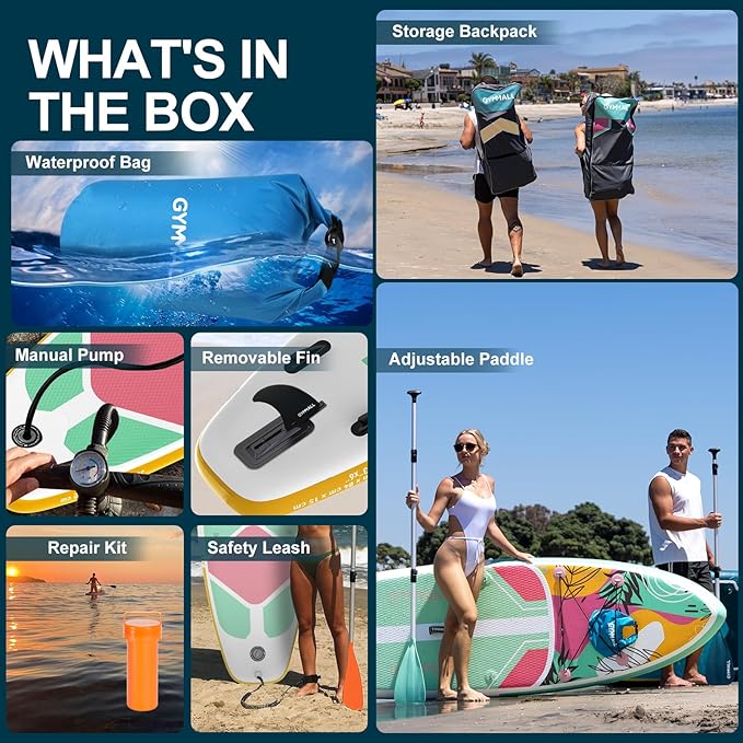 Paddle Board, Inflatable Stand Up SUP Paddle Boards for Adults & Youths of All Skill Levels, Wide & Non-Slip Deck Design Blow Up Paddleboards with Premium Accessories & Storage Bag