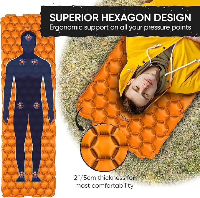 POWERLIX 2 Pack Sleeping Pad for Camping, Ultralight Inflatable Sleeping Mat, Compact Lightweight Self Inflating Camping Air Mattress for Backpacking, Hiking, Traveling Tent, Pump Bag Included