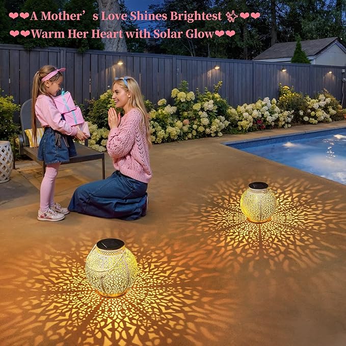 TAKE ME Solar Lanterns Lights Outdoor Waterproof Garden Laterns Metal Retro Lights for Mothers Day Gifts Mom Wife Grandma Birthday Gifts (White Set of 2)