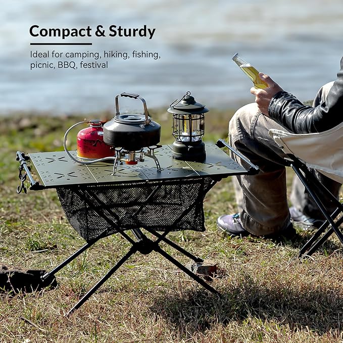 Camping Table,Outdoor Folding Table,Lightweight Portable Camping Side Table with Hollow Pattern,Ultralight Aluminum Beach Table with Carry Bag for Outdoor Cooking,Picnic,Camp,Boat,Travel