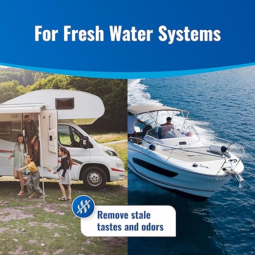 Complete Boat & RV Drinking Water Kit - 100 Aquatabs Water Purification Tablets + 50 Chlorine Test Strips + Water Flow Meter - for Boat & RV Tanks - by Aquamarine Water Solutions