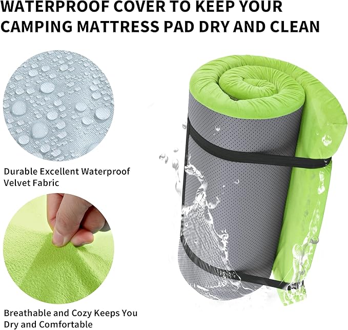 HOMBYS 3 INCH Thick Waterproof Memory Foam Camping Mattress for Outdoor Sleeping, Portable Roll Up Mattress Pad Mat for Travel Truck Bed Tent