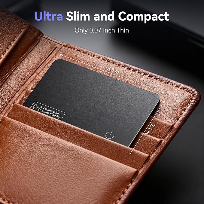 Wallet Tracker Card Air-Tag - Work with Apple Find My (iOS only), 0.07in Slim Tracking Card, IP68 Waterproof Bluetooth Tracker Finder, Apple MFi Certified, Item Locator for Luggage, Passports, Purse
