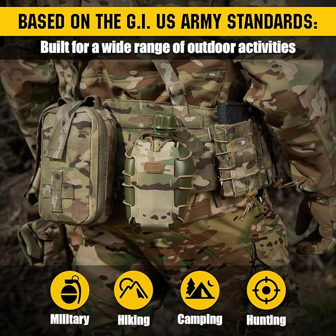 M-Tac Canteen Water Bottle - 1 Quart Water Canteen (34 Oz/1L) - Tactical Water Bottle for Military Hiking Camping Survival (Olive)