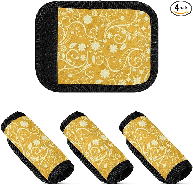 4 PC Luggage Handle Wrap Luggage Handle Covers Tags for Suitcase Bags Travel Luggage Handle Identifier Gripper Retro Yellow Floral