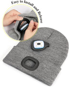 MELASA Unisex Hat with Light, USB Rechargeable Hands Free Headlamp LED Beanie, Winter Gifts for Men Dad Father Husband Him