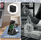 3-in-1 Wireless Charging Station: Portable 10000mAh Power Bank Charger Compatible for Phone Air/17/16/15/14/13/12 Series and Watch - Detachable Magnetic Charging Stand Black