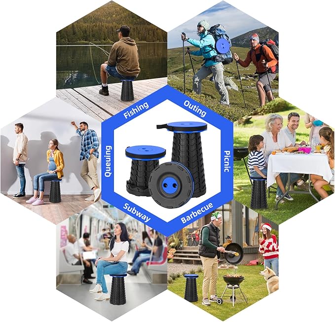 Collapsible Stool, Folding Chair - Upgraded Portable Chair with 400lbs Load Capacity, Perfect for Camping, Fishing, Hiking - Folding Stool with Carrying Straps, Gifts for Fisherman (Blue)