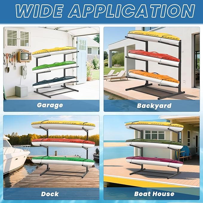 Kayak Storage Rack, Heavy-Duty Freestanding Kayak Racks for outdoor and Indoor storage, Kayak Stand for Garage, Rust-Proof Powder Coated Steel Kayak Holder for Canoes, Surfboards, Paddleboards,