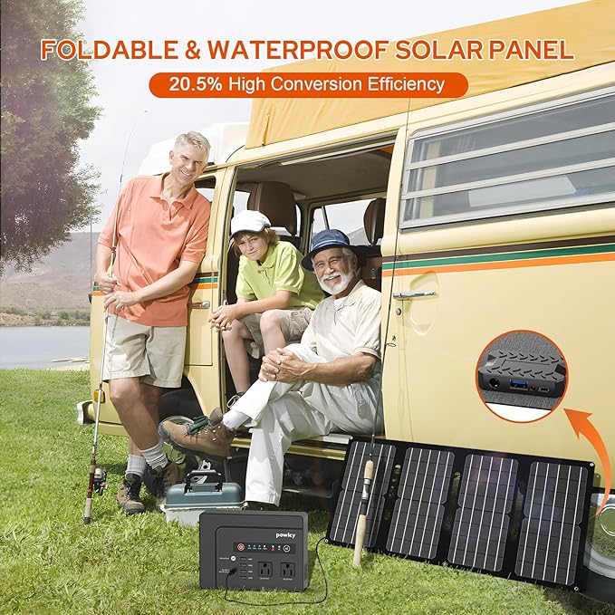 Powkey Solar Powered Generator,200W Portable Solar Generator Power Station with Solar Panels 40W,146Wh Generator Power Bank with 2 AC Outlet 110V Pure Sine Wave for Outdoor Camping Emergency Home