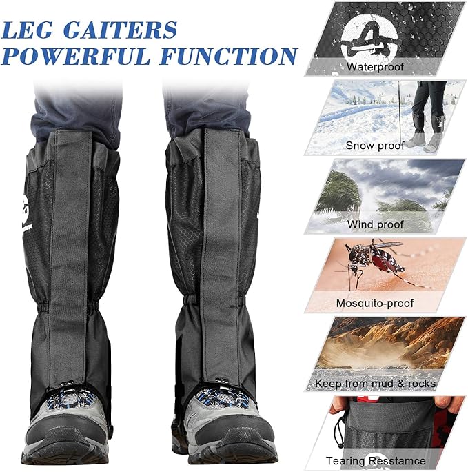 Leg Gaiters Waterproof and Adjustable Snow Boot Gaiters One Size for Hiking,Walking,Hunting,Backpacking and Outdoor Climbing for Men and Women