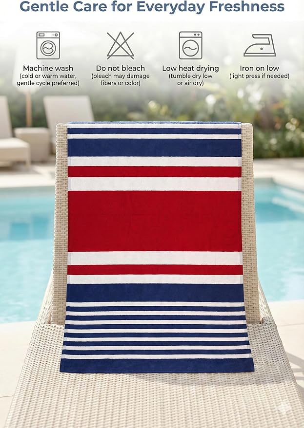 Premium Terry Cabana Beach Towel, Soft Plush Cotton Pool Towel, 30” x 60” Absorbent Quick Dry Travel Towel (Mariner Stripes, 4 Pack)