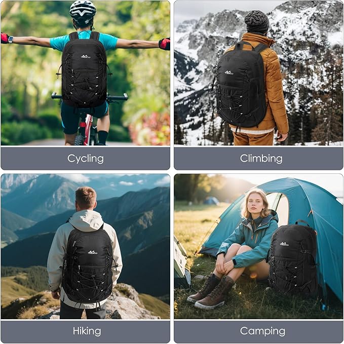 MoKo Hiking Backpack, 40L Large Capacity Camping Backpack with Multiple Pockets, Tear-Resistant Travel Daypack for Men Women, Packable and Lightweight Hiking Daypack for Travel Camping Outdoor, Black